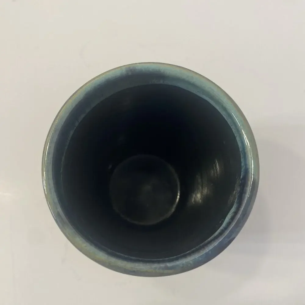 Vintage Studio Art Pottery Vase / Cup Teal Blue Brown Drip Glaze Handmade